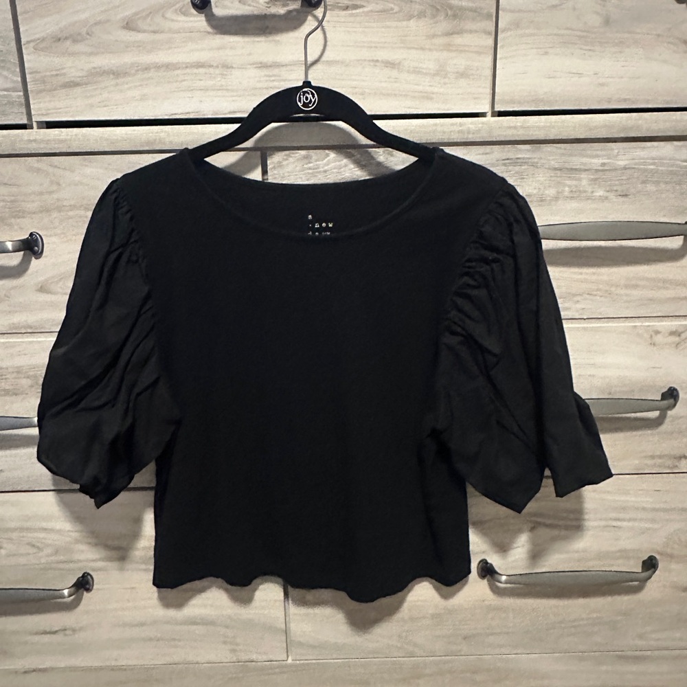 Black Women's Top with Fluffy Sleves